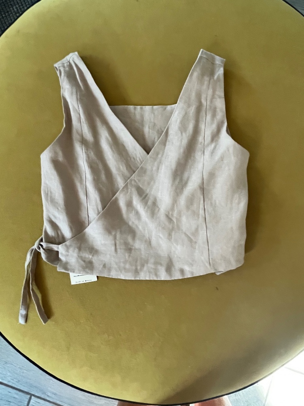 Wrap-Front Crop Top in Light Taupe